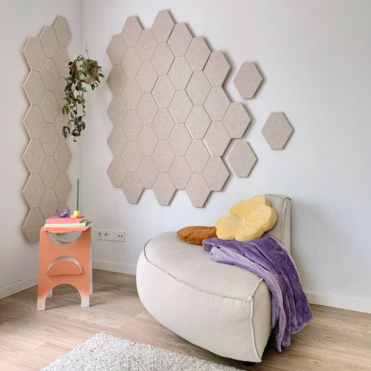 Acoustic wall stickers Lohex: Self-adhesive felt, elongated hexagons