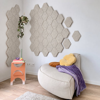 Acoustic wall stickers Lohex: Self-adhesive felt, elongated hexagons