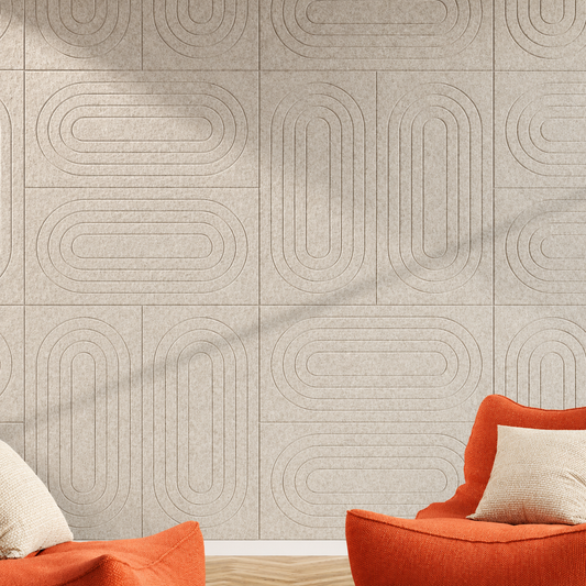 Acoustic wall tiles Groovy: sound-absorbing felt, retro wave pattern