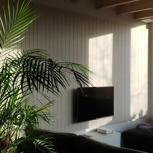 Acoustic Japandi Wall panels made of PET felt in a living room
