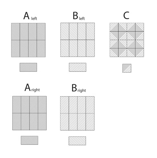 Overview of the five Tile Angle designs and their dimensions